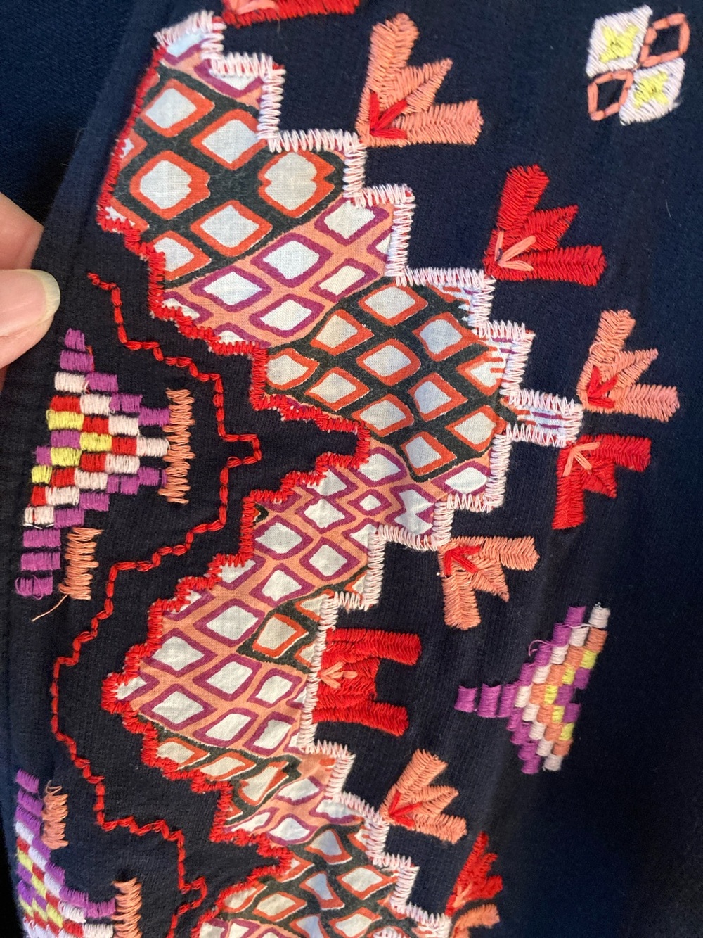 Lucky Brand Navy Cardigan with Multicolor Geometric Embroidery - Picture 3 of 11